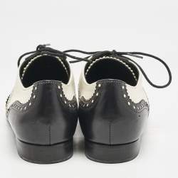 Gucci Black/White Brogue Leather Pointed Toe Oxfords Size 40