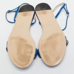 Gucci Blue Leather GG Marmont Ankle Strap Flat Sandals Size 36.5