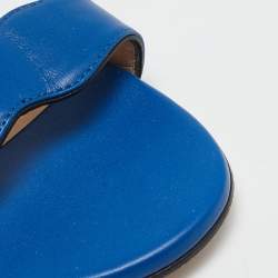 Gucci Blue Leather GG Marmont Ankle Strap Flat Sandals Size 36.5