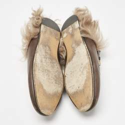 Pre Owned Gucci Brown Leather And Fur Princetown Mule Sandals Size 39