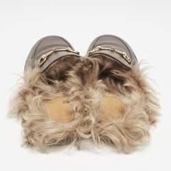 Pre Owned Gucci Brown Leather And Fur Princetown Mule Sandals Size 39
