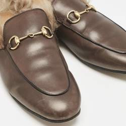 Pre Owned Gucci Brown Leather And Fur Princetown Mule Sandals Size 39