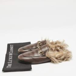 Pre Owned Gucci Brown Leather And Fur Princetown Mule Sandals Size 39