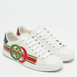 Gucci White Leather Interlocking G Ace Sneakers Size 37.5