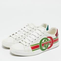 Gucci White Leather Interlocking G Ace Sneakers Size 37.5