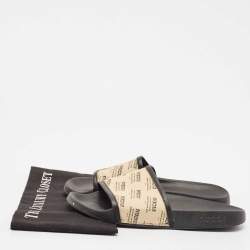 Gucci Cream/Black Canvas and Leather Flat Sandals Size 41