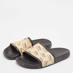 Gucci Cream/Black Canvas and Leather Flat Sandals Size 41