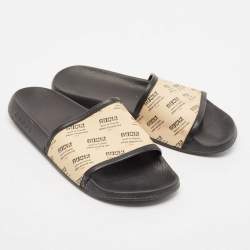 Gucci Cream/Black Canvas and Leather Flat Sandals Size 41