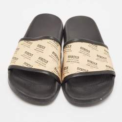 Gucci Cream/Black Canvas and Leather Flat Sandals Size 41