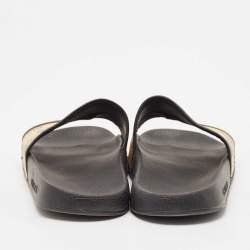 Gucci Cream/Black Canvas and Leather Flat Sandals Size 41