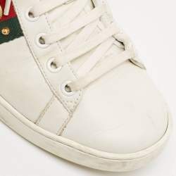 Gucci White Leather and Python Embossed Ace Lace Up Sneakers Size 38.5