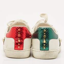 Gucci White Leather and Python Embossed Ace Lace Up Sneakers Size 38.5