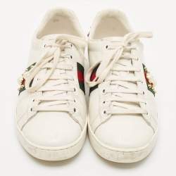 Gucci White Leather and Python Embossed Ace Lace Up Sneakers Size 38.5