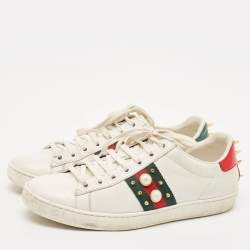 Gucci White Leather and Python Embossed Ace Lace Up Sneakers Size 38.5