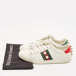 Gucci White Leather and Python Embossed Ace Lace Up Sneakers Size 38.5