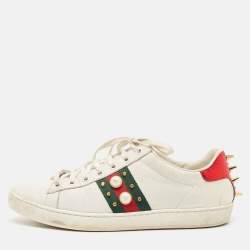 Gucci White Leather and Python Embossed Ace Lace Up Sneakers Size 38.5