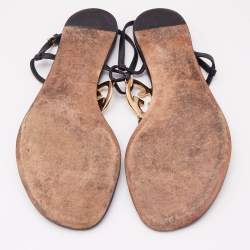 Gucci Black Leather GG Interlocking Heart Flat Sandals Size 38.5