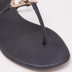 Gucci Black Leather GG Interlocking Heart Flat Sandals Size 38.5