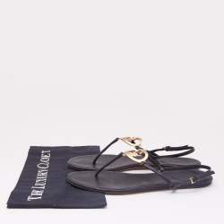 Gucci Black Leather GG Interlocking Heart Flat Sandals Size 38.5