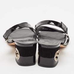 Pre Owned Gucci Black Patent Ankle Strap Sandals Size 38.5