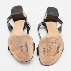 Pre Owned Gucci Black Patent Ankle Strap Sandals Size 38.5