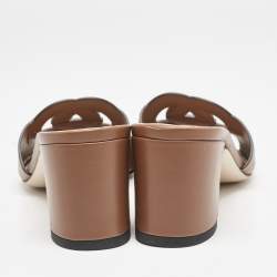 Pre Owned Gucci Brown Leather Interlocking G Slide Sandals Size 37