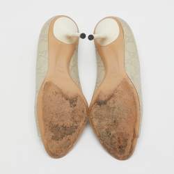 Gucci Off White Guccissima Leather Horsebit Peep Toe Pumps Size 38.5