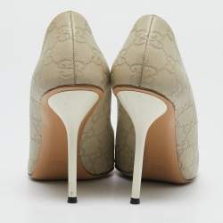Gucci Off White Guccissima Leather Horsebit Peep Toe Pumps Size 38.5