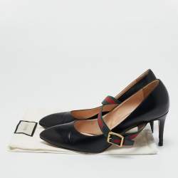 Gucci Black Leather Sylvie Web Pointed Toe Mary Jane Pumps Size 39
