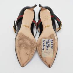 Gucci Black Leather Sylvie Web Pointed Toe Mary Jane Pumps Size 39