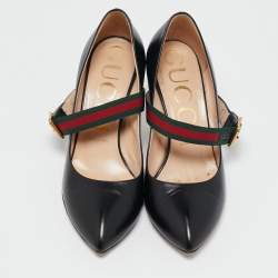 Gucci Black Leather Sylvie Web Pointed Toe Mary Jane Pumps Size 39