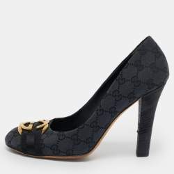 Gucci Grey/Black GG Canvas Interlocking Logo Round Toe Pumps Size 40.5