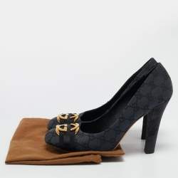 Gucci Grey/Black GG Canvas Interlocking Logo Round Toe Pumps Size 40.5