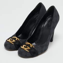 Gucci Grey/Black GG Canvas Interlocking Logo Round Toe Pumps Size 40.5