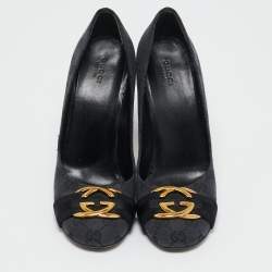 Gucci Grey/Black GG Canvas Interlocking Logo Round Toe Pumps Size 40.5