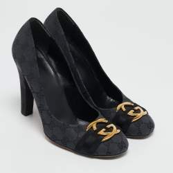 Gucci Grey/Black GG Canvas Interlocking Logo Round Toe Pumps Size 40.5