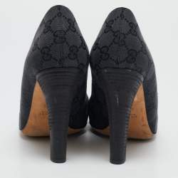 Gucci Grey/Black GG Canvas Interlocking Logo Round Toe Pumps Size 40.5
