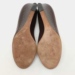 Gucci Brown Leather Wedge Round Toe Pumps Size 38.5