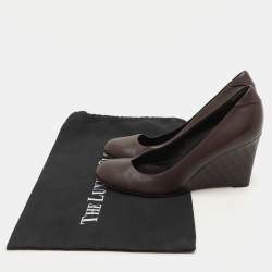 Gucci Brown Leather Wedge Round Toe Pumps Size 38.5