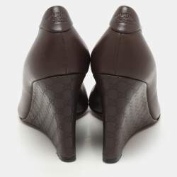 Gucci Brown Leather Wedge Round Toe Pumps Size 38.5