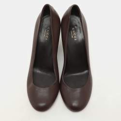 Gucci Brown Leather Wedge Round Toe Pumps Size 38.5