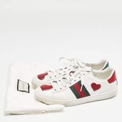 مملوكة مسبقًا Gucci White Leather Ace Heart Web Low Top Sneakers Size 37