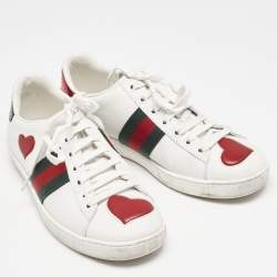 مملوكة مسبقًا Gucci White Leather Ace Heart Web Low Top Sneakers Size 37