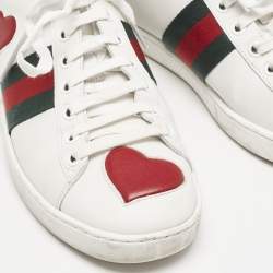 مملوكة مسبقًا Gucci White Leather Ace Heart Web Low Top Sneakers Size 37