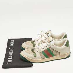 Gucci Beige Nubuck and GG Canvas CC Screener Sneakers Size 36.5