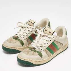 Gucci Beige Nubuck and GG Canvas CC Screener Sneakers Size 36.5