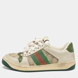 Gucci Beige Nubuck and GG Canvas CC Screener Sneakers Size 36.5
