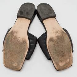 Gucci Black Leather Matelasse GG Jolie Flat Slide Sandals Size 39.5
