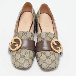 Pre Owned Gucci Beige/Brown GG Sumpreme Canvas and Leather Block Heel Pumps Size 39