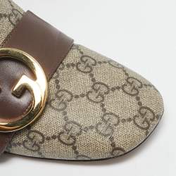 Pre Owned Gucci Beige/Brown GG Sumpreme Canvas and Leather Block Heel Pumps Size 39